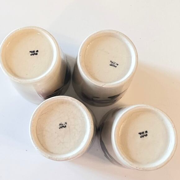 Japan Ceramic Juice Tumblers 3.5" Sake Cups Set 4 Heavy Crazing Hand Painted Vtg - Picture 5 of 8